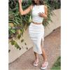 imageSOLY HUX Womens Summer Skirt Set Sleeveless Cropped Tank Tops and Bodycon Slit Midi Skirt Matching SetPlain White