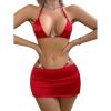 imageSOLY HUX Sexy Lingerie for Women Naughty 3 Piece Satin Halter BraletteMini Skirt with GString Panty Lingerie SetsPlain Red