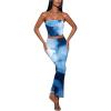 imageSOLY HUX Womens Sexy Skirt Set Printed Crop Bandeau Tube Top and Bodycon Skirts 2Pcs Summer OutfitsBlue Multi