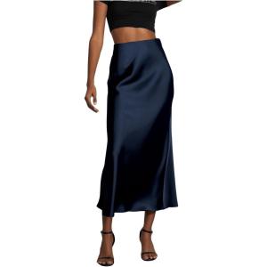 imageSOLY HUX Womens Elegant Satin Skirts High Waisted Flared Casual Work Office Fishtail Midi SkirtDark Blue