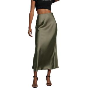 imageSOLY HUX Womens Elegant Satin Skirts High Waisted Flared Casual Work Office Fishtail Midi SkirtDark Green