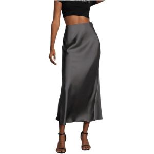 imageSOLY HUX Womens Elegant Satin Skirts High Waisted Flared Casual Work Office Fishtail Midi SkirtDark Grey