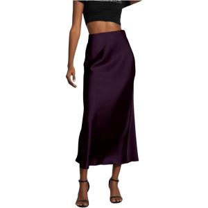 imageSOLY HUX Womens Elegant Satin Skirts High Waisted Flared Casual Work Office Fishtail Midi SkirtDark Purple