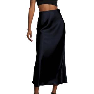 imageSOLY HUX Womens Elegant Satin Skirts High Waisted Flared Casual Work Office Fishtail Midi SkirtDeep Blue