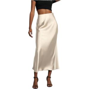 imageSOLY HUX Womens Elegant Satin Skirts High Waisted Flared Casual Work Office Fishtail Midi SkirtPure Beige