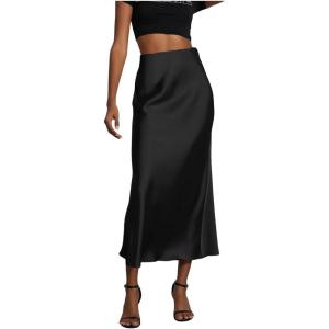 imageSOLY HUX Womens Elegant Satin Skirts High Waisted Flared Casual Work Office Fishtail Midi SkirtPure Black