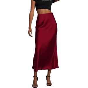 imageSOLY HUX Womens Elegant Satin Skirts High Waisted Flared Casual Work Office Fishtail Midi SkirtPure Burgundy