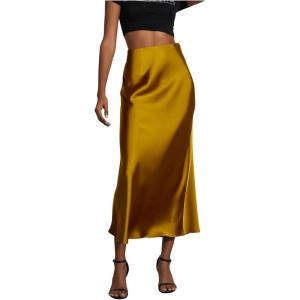 imageSOLY HUX Womens Elegant Satin Skirts High Waisted Flared Casual Work Office Fishtail Midi SkirtPure Yellow