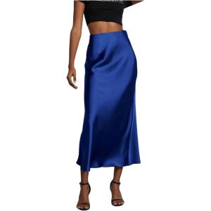 imageSOLY HUX Womens Elegant Satin Skirts High Waisted Flared Casual Work Office Fishtail Midi SkirtRoyal Blue