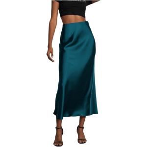 imageSOLY HUX Womens Elegant Satin Skirts High Waisted Flared Casual Work Office Fishtail Midi SkirtTeal Blue