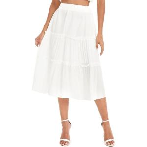 imageSOLY HUX Womens High Waist Frill Trim A Line Swing Flowy Summer Midi SkirtsSolid White