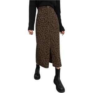 imageSOLY HUX Womens Leopard Skirts Front Slit Elegant Office Bodycon Skirt Going Out Party Midi SkirtsBrown Leopard