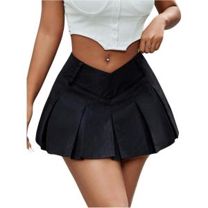 imageSOLY HUX Womens Pleated Low Rise Skirt Flared A Line Flowy Y2k Mini SkirtsSolid Black