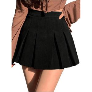 imageSOLY HUX Womens Pleated Skirt High Waisted A Line Casual Mini SkirtsPure Black