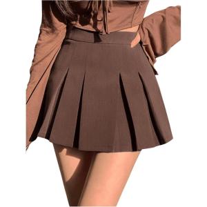 imageSOLY HUX Womens Pleated Skirt High Waisted A Line Casual Mini SkirtsPure Coffee Brown