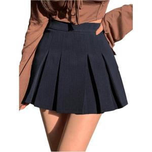 imageSOLY HUX Womens Pleated Skirt High Waisted A Line Casual Mini SkirtsPure Dark Blue