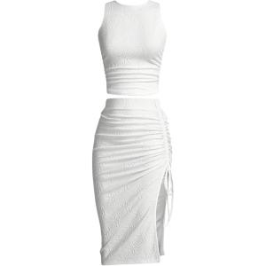 imageSOLY HUX Womens Summer Skirt Set Sleeveless Cropped Tank Tops and Bodycon Slit Midi Skirt Matching SetPlain White