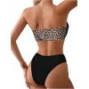 imageSOLY HUX Bikini Sets for Women Leopard Print Color Block Twist Bandeau Bathing Suit Two Piece SwimsuitBlack Leopard