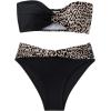 imageSOLY HUX Bikini Sets for Women Leopard Print Color Block Twist Bandeau Bathing Suit Two Piece SwimsuitBlack Leopard