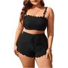 imageSOLY HUX Plus Size Bikini Sets for Women High Waisted Two Piece Swimsuit Scalloped Trim Tie Front Bathing SuitsBlack