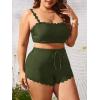 imageSOLY HUX Plus Size Bikini Sets for Women High Waisted Two Piece Swimsuit Scalloped Trim Tie Front Bathing SuitsPlain Army Green