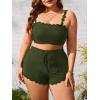 imageSOLY HUX Plus Size Bikini Sets for Women High Waisted Two Piece Swimsuit Scalloped Trim Tie Front Bathing SuitsPlain Army Green