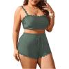 imageSOLY HUX Plus Size Bikini Sets for Women High Waisted Two Piece Swimsuit Scalloped Trim Tie Front Bathing SuitsSolid Dark Green