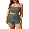 imageSOLY HUX Plus Size Bikini Sets for Women High Waisted Two Piece Swimsuit Scalloped Trim Tie Front Bathing SuitsSolid Dark Green