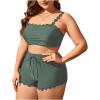 imageSOLY HUX Plus Size Bikini Sets for Women High Waisted Two Piece Swimsuit Scalloped Trim Tie Front Bathing SuitsSolid Dark Green