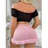 imageSOLY HUX Sexy Lingerie Set for Women Sheer Mesh Off Shoulder Bra Panty Ruffle Skirts 3 Piece SetsBlack and Pink