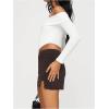 imageSOLY HUX Womens Bodycon Mini Skirts Y2k Split Zipper Side Stretchy Pencil Skirts with Shorts UnderneathPure Coffee Brown