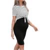 imageSOLY HUX Womens Maternity Two Piece Outfits Striped Short Sleeve Tee and Adjustable Waist Bodycon Skirt SetBlack Striped