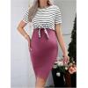 imageSOLY HUX Womens Maternity Two Piece Outfits Striped Short Sleeve Tee and Adjustable Waist Bodycon Skirt SetPurple Striped