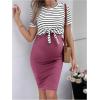 imageSOLY HUX Womens Maternity Two Piece Outfits Striped Short Sleeve Tee and Adjustable Waist Bodycon Skirt SetPurple Striped