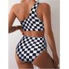 imageSOLY HUX Womens Plaid Bathing Suit Checkered Print One Shoulder Ruched High Waisted Bikini Set Two Piece SwimsuitBlack and White Checkered