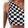 imageSOLY HUX Womens Plaid Bathing Suit Checkered Print One Shoulder Ruched High Waisted Bikini Set Two Piece SwimsuitBlack and White Checkered