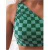 imageSOLY HUX Womens Plaid Bathing Suit Checkered Print One Shoulder Ruched High Waisted Bikini Set Two Piece SwimsuitGreen Plaid