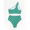 imageSOLY HUX Womens Plaid Bathing Suit Checkered Print One Shoulder Ruched High Waisted Bikini Set Two Piece SwimsuitGreen Plaid