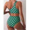 imageSOLY HUX Womens Plaid Bathing Suit Checkered Print One Shoulder Ruched High Waisted Bikini Set Two Piece SwimsuitGreen Plaid