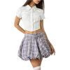 imageSOLY HUX Womens Plaid Bubble Skirt High Waisted Flared A Line Mini Y2k Skirts with BeltPurple Plaid