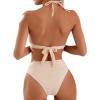 imageSOLY HUX Womens Swimsuit Halter Bikini Sets High Waist Cheeky Thong Bathing Suit 2 PieceSolid Beige
