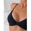 imageSOLY HUX Womens Twist Front Bikini Top Leopard Print V Neck Spaghetti Strap Swim Tops Bathing SuitSolid Black