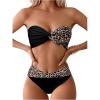 imageSOLY HUX Bikini Sets for Women Leopard Print Color Block Twist Bandeau Bathing Suit Two Piece SwimsuitBlack Leopard