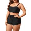 imageSOLY HUX Plus Size Bikini Sets for Women High Waisted Two Piece Swimsuit Scalloped Trim Tie Front Bathing SuitsBlack