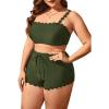 imageSOLY HUX Plus Size Bikini Sets for Women High Waisted Two Piece Swimsuit Scalloped Trim Tie Front Bathing SuitsPlain Army Green