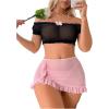 imageSOLY HUX Sexy Lingerie Set for Women Sheer Mesh Off Shoulder Bra Panty Ruffle Skirts 3 Piece SetsBlack and Pink