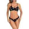 imageSOLY HUX Womens Cute Print Criss Cross Tie Back Bikini Bathing Suit 2 Piece SwimsuitsBlack Dinosaur