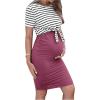 imageSOLY HUX Womens Maternity Two Piece Outfits Striped Short Sleeve Tee and Adjustable Waist Bodycon Skirt SetPurple Striped