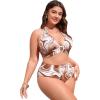 imageSOLY HUX Womens Plus Size Allover Print Halter High Waisted Bikini Set Bathing Suits 2 Piece SwimsuitsBrown Marble Print