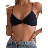 imageSOLY HUX Womens Twist Front Bikini Top Leopard Print V Neck Spaghetti Strap Swim Tops Bathing SuitSolid Black